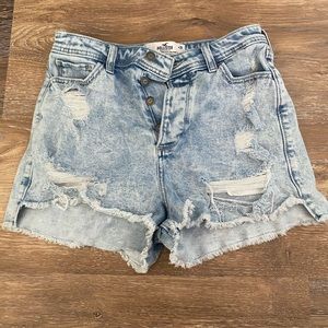 Hollister, light blue, denim shorts, high rise, mom shorts